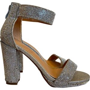 Top Moda Women's Silver Rhinestone Bling Heels Shoes Party Sparkling Gliter Sz 6